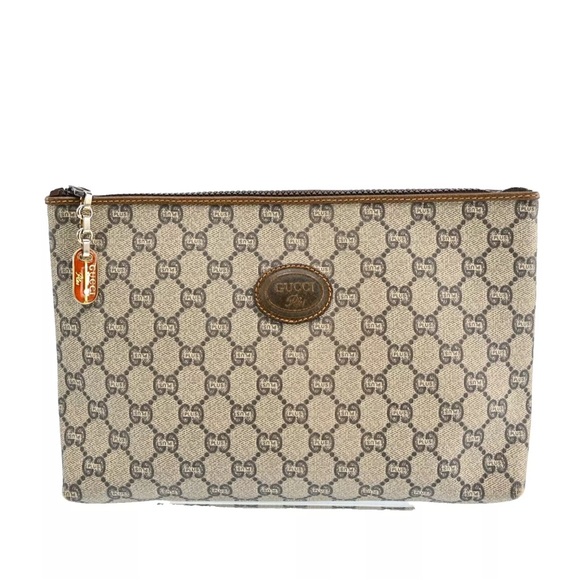 Auth Gucci Plus toiletry clutch bag // GUCCI Gucci Plus Leather PVC Brown Beige - Picture 1 of 17